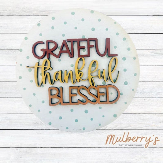 Decorate your home with our 4.5-inch Grateful Thankful and Blessed insert. Our inserts may be displayed solo or with our interchangeable mini plate stand, which is sold separately.