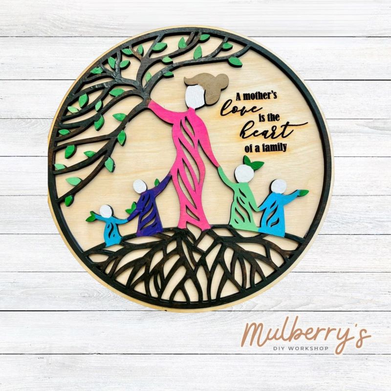 Our personalized mother's day round is the perfect gift for your mom! Approximately 9" in diameter. Can include 1-4 children with mom. Optional stand is available.