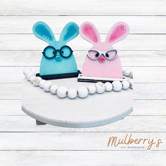 Our nerdy little bunnies are just the cutest shelf sitters! Approximately 5" tall by 4.5" wide.