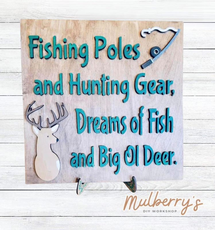 Be hooked on style with this eye-catching fishing and hunting sign that is approximately 10.5-inches tall. Optional stand is available.