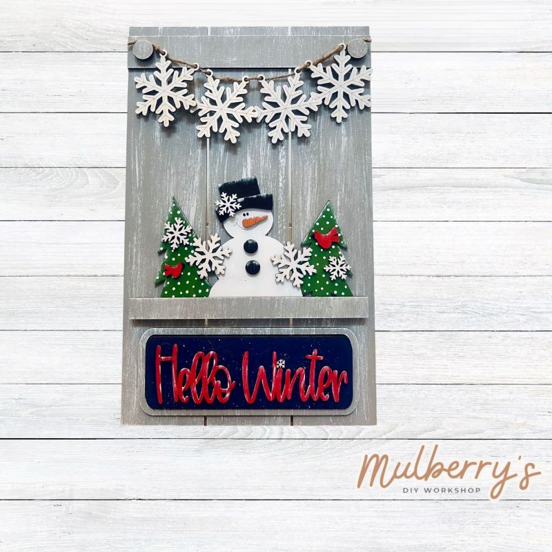 Our Interchangeable Pallet Stand measures roughly 15" tall by 9" wide.  This project can easily be changed out for holidays, seasons and other themes. The set includes the pallet stand and winter inserts.