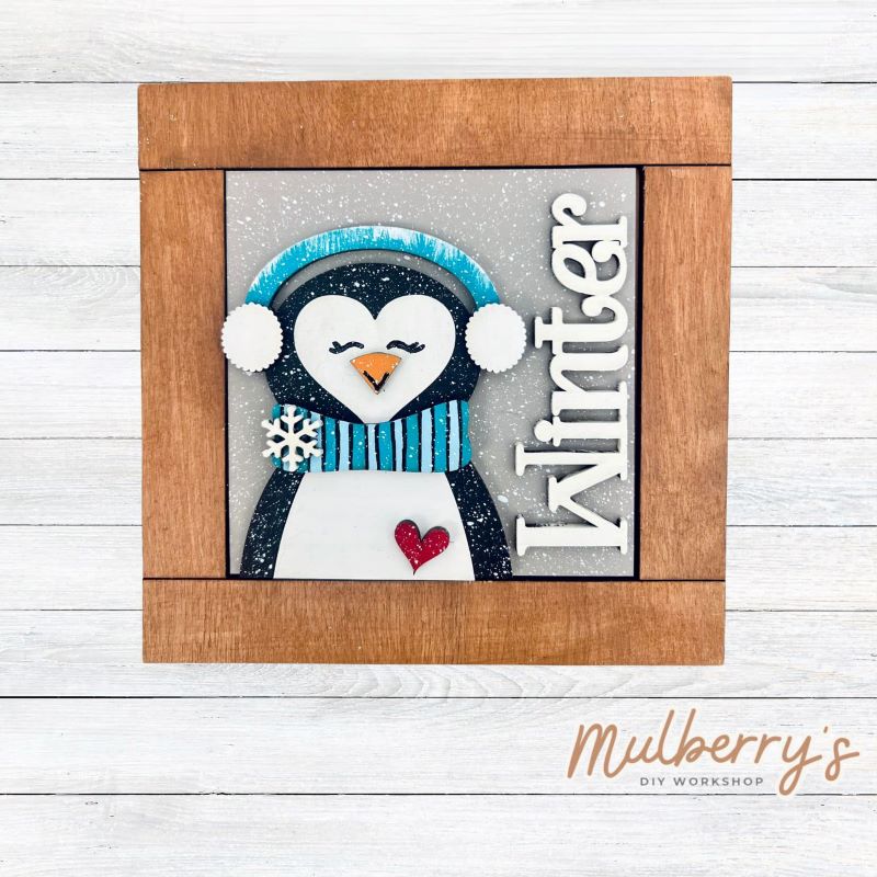 Our interchangeable square frame is the perfect way to display the different seasonal and holiday decorative tiles! Choose your favorite winter penguin decorative tile to display inside! This listing includes the base and choice of one winter penguin insert. Approximately 6" in diameter.