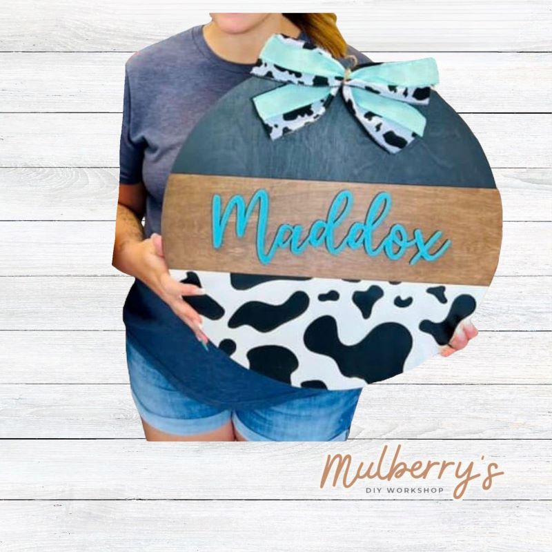 Personalized Cow Print 18 Door Hanger Mulberrys Diy Workshop