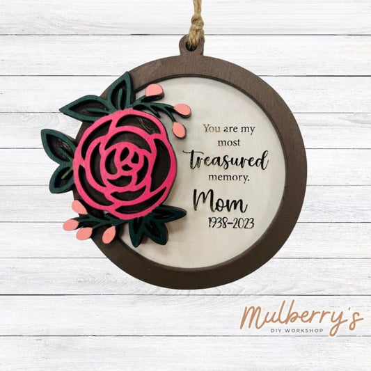 Our personalized flower remembrance ornament is the perfect way to honor a special person in your life. Approximately 5" tall.