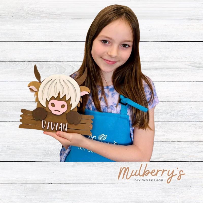 Our personalized highland cow is the perfect project for kids! Approximately 7.5" tall. Can be customized to include flowers in hair if desired.