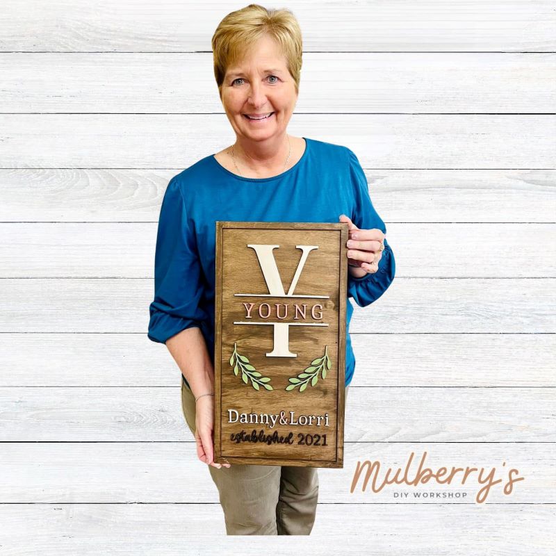 Personalize your own monogram sign with names and established date. Sign is roughly 18" tall by 10" wide.