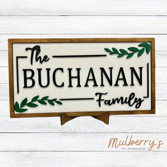 Decorate your home with our personalized last name sign! Approximately 19" wide by 9.5" tall. Optional stand is available.