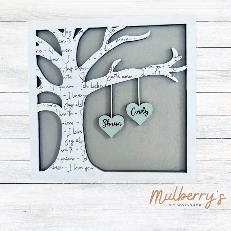 Our personalized love tree makes the perfect wedding, anniversary, or Valentine's Day gift! Approximately 6" tall by 6" wide. Optional stand is available to purchase.