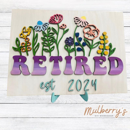 Our personalized retired sign is perfect for retirement parties! Approximately 15" wide by 11" tall. Optional stand is available.