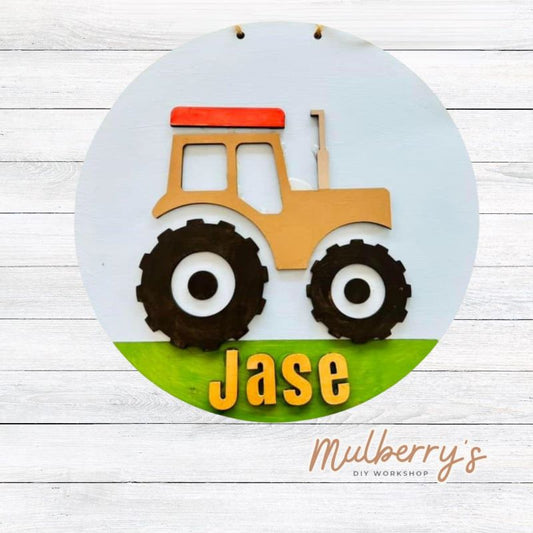 Our personalized tractor round is the perfect project for your little farmer! Approximately 9.5" in diameter.