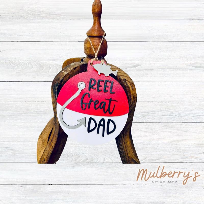 Our "Reel Great Dad" makes a fun keepsake for Father's Day or as a Christmas ornament. It's roughly 6-inches in diameter.