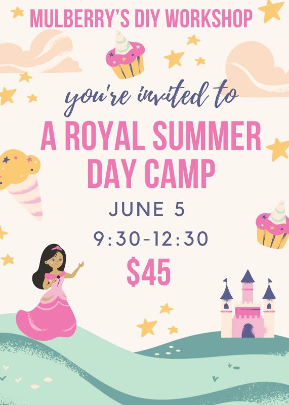 Your sweet princess or prince is invited to our Royal Summer Day Camp!  We'll paint two projects with your choice of unicorn or dragon themed projects.  Date of Camp: Wednesday, June 5, from 9:30am-12:30pm.  Ages 6+.  Please register to reserve your spot. No refunds. Registration may be transferred to a different camp, if needed.