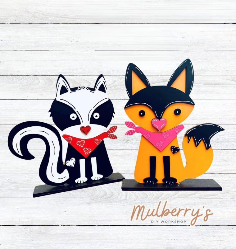 Our adorbale outdoor friends, skunk and fox, are roughly 10" tall. They each come with a stand.