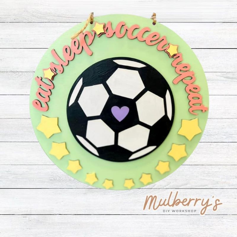 Our 10.5-inch mini door hanger is perfect for the soccer player or for a team building event for your players!