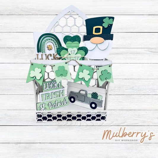 Our six-piece st. patty tiered tray set can be purchased as a set or as individual pieces.