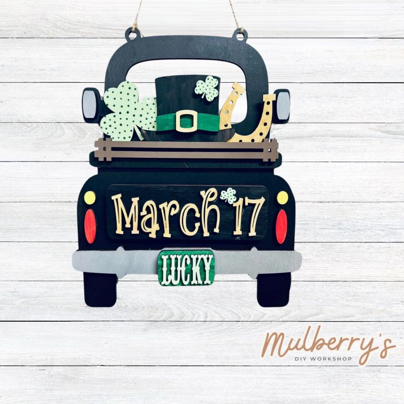 Our interchangeable truck is a must have!! St. Patty inserts are included in this set. Additional inserts are available for each holiday/season.