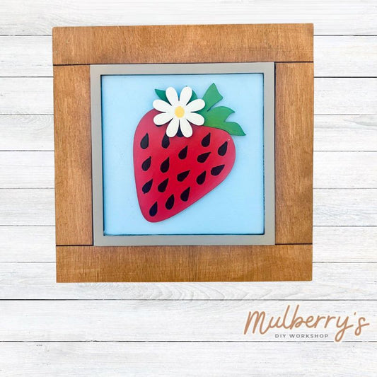 Our interchangeable square frame is the perfect way to display the different seasonal and holiday decorative tiles! Choose your favorite strawberry decorative tile to display inside! This listing includes the base and choice of one strawberry insert. Approximately 6" in diameter.