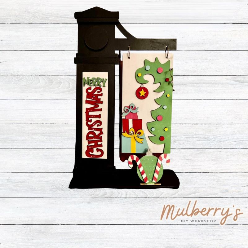 Our interchangeable mega post is so versatile! It's roughly 18.5" tall by 10.5" wide. Swap out different inserts throughout the year. This is a set for the interchangeable mega post and Christmas tree inserts.