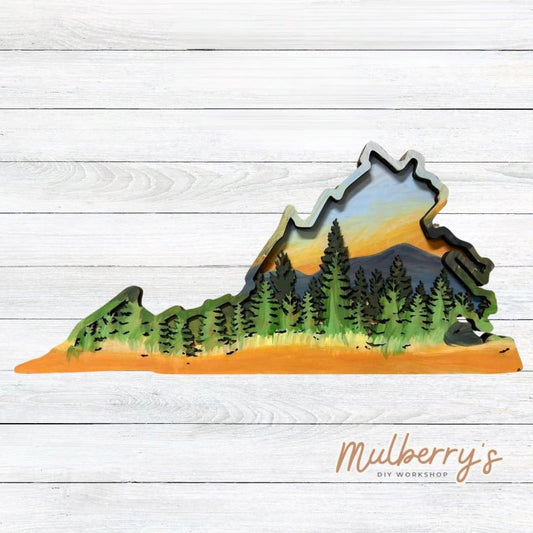 We love the four seasons in Virginia and this 4-layered Virginia state project allows you to paint your favorite season. It's approximately 8 inches tall by 16 inches wide.