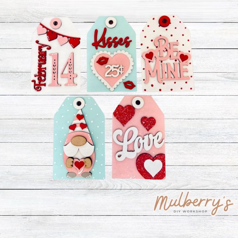 Our valentine tag ornaments are perfect to use as ornaments of even gift tags! Approximately 5" tall.