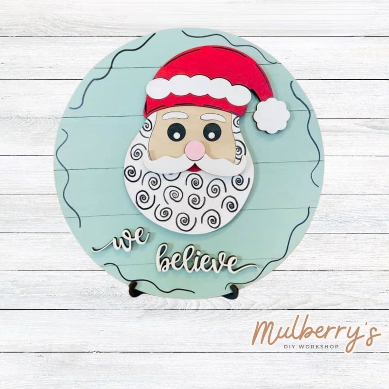 Our "We Believe" Santa round is the perfect project for your kids to complete! Approximately 9.5" in diameter. Optional stand is available.