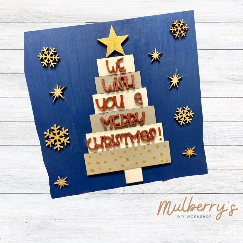 Spread the joy of Christmas with our "We Wish You A Merry Christmas" sign! Approximately 9.5" tall by 9.5" wide. Optional stand is available.