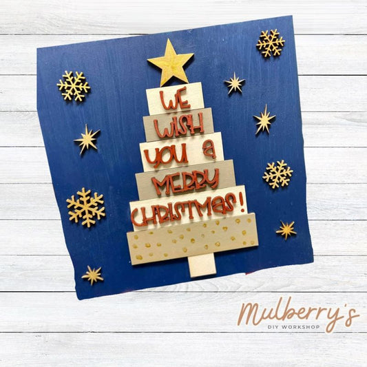 Spread the joy of Christmas with our "We Wish You A Merry Christmas" sign! Approximately 9.5" tall by 9.5" wide. Optional stand is available.