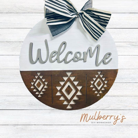 We just love this simple and elegant boho design for our 18" Welcome door hanger.