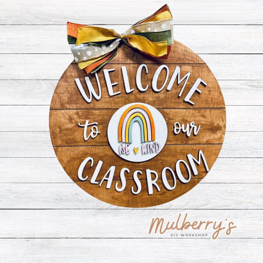 Brighten up your classroom with our 18" welcome classroom door hanger!
