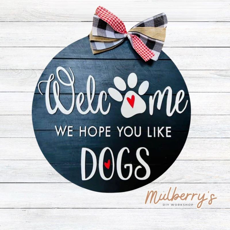 Welcome and warn your guests of your furry friends with our 22-inch door hanger! This sign can be customized with either "DOGS" or "CATS".