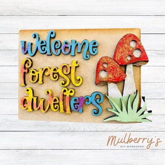 Our cute little welcome forest dwellers mini sign is perfect for your fairy garden! Approximately 4" tall by 6" wide.