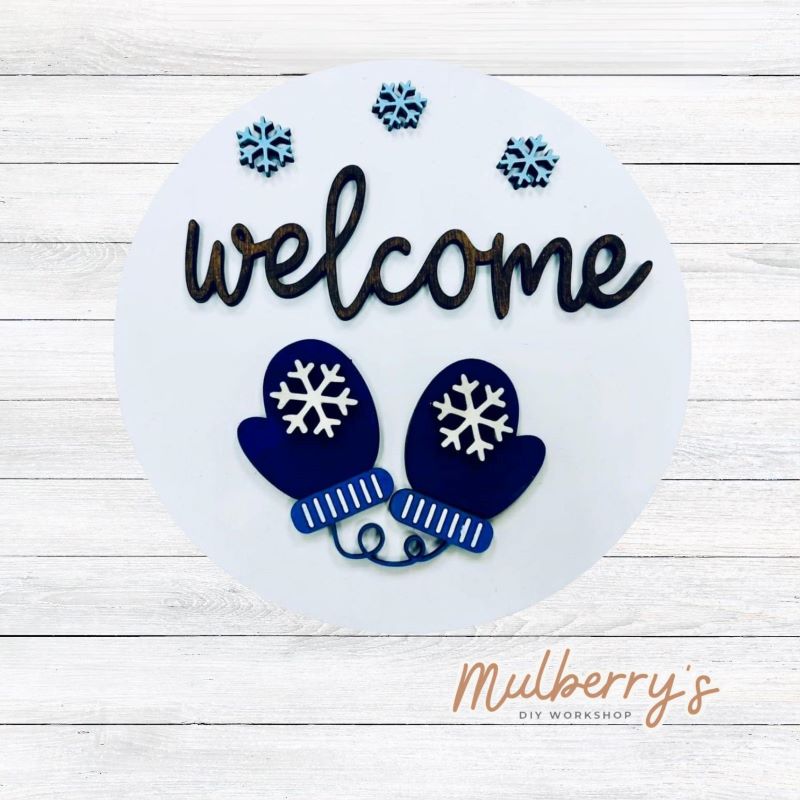 Decorate your home with our 7.5-inch Welcome Mittens insert. Our inserts may be displayed solo or with our interchangeable plate stand, which is sold separately.