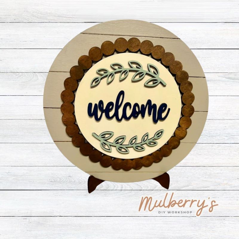 Decorate your home with our 7.5-inch Welcome insert. Our inserts may be displayed solo or with our interchangeable plate stand.