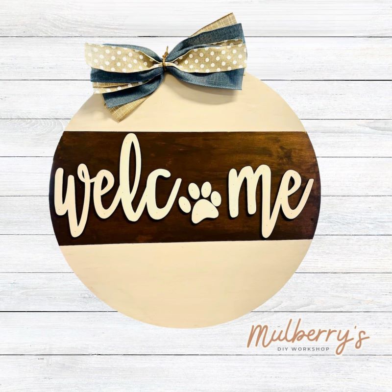 Our "Welcome with PawPrint" 18" door hanger is ruff-tastic!