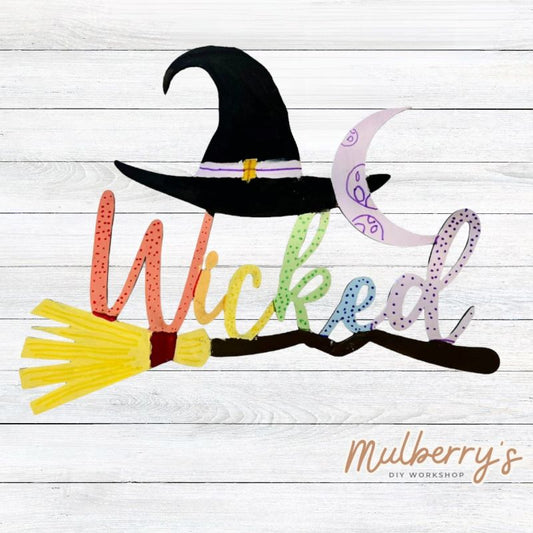 Our adorable wicked witch sign is approximately 8" tall by 8" wide.