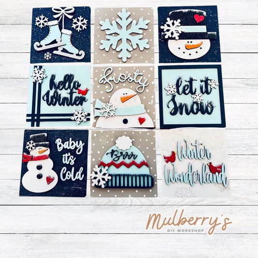 Our 4x4 winter decorative tiles are so versatile. They go perfectly with many of our interchangeable bases! Display them in our learning towers, tiered trays, or display shelves.