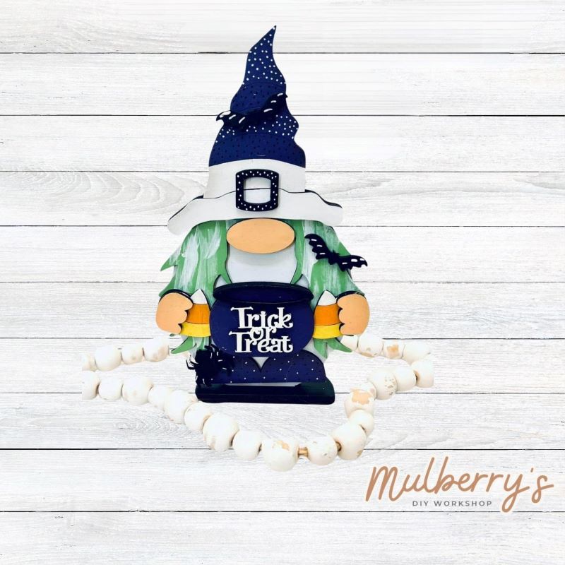 Our witch gnome is so cute! Approximately 7.5" tall by 5.5" wide.